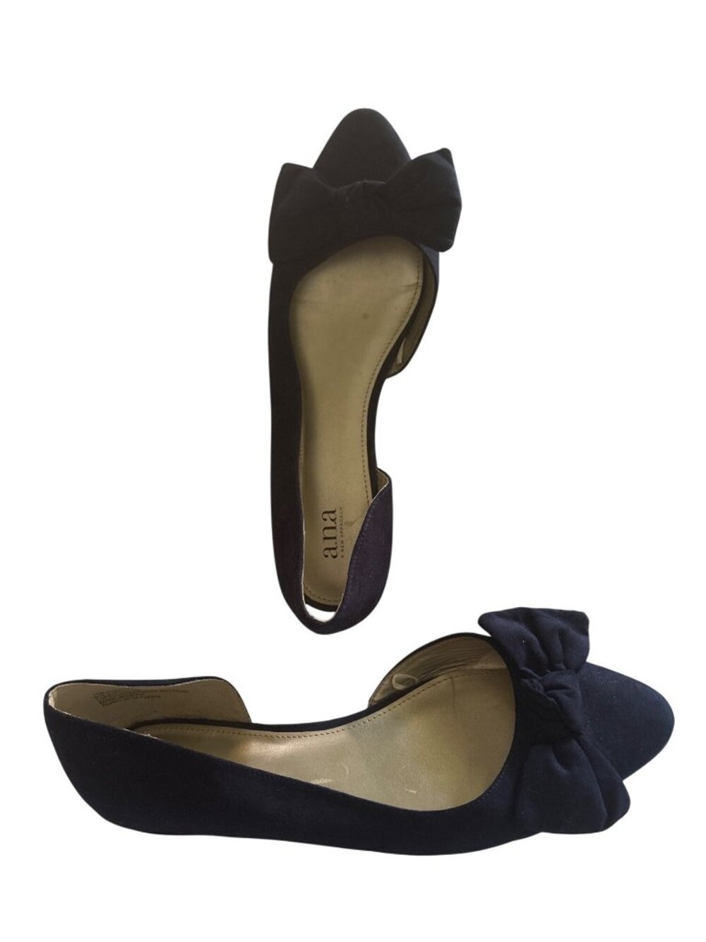 ANA Womens Navy Blue Suede Flats With Bow Size 11